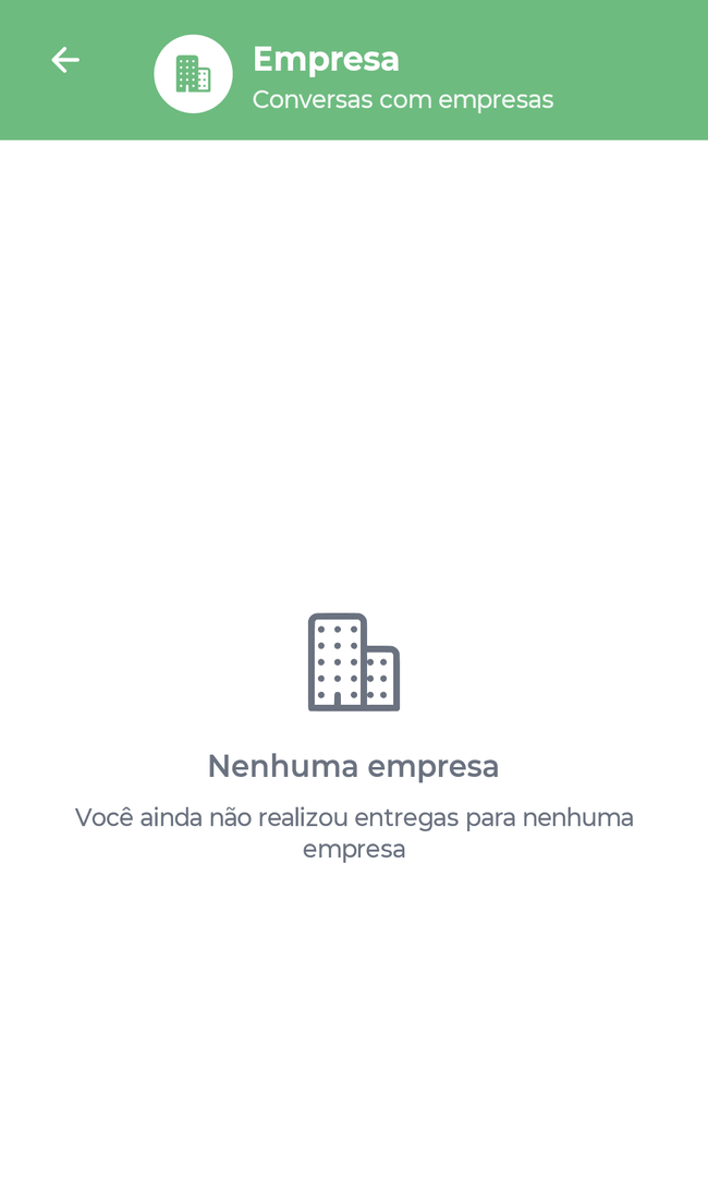 Estado vazio do chat com empresa no aplicativo.