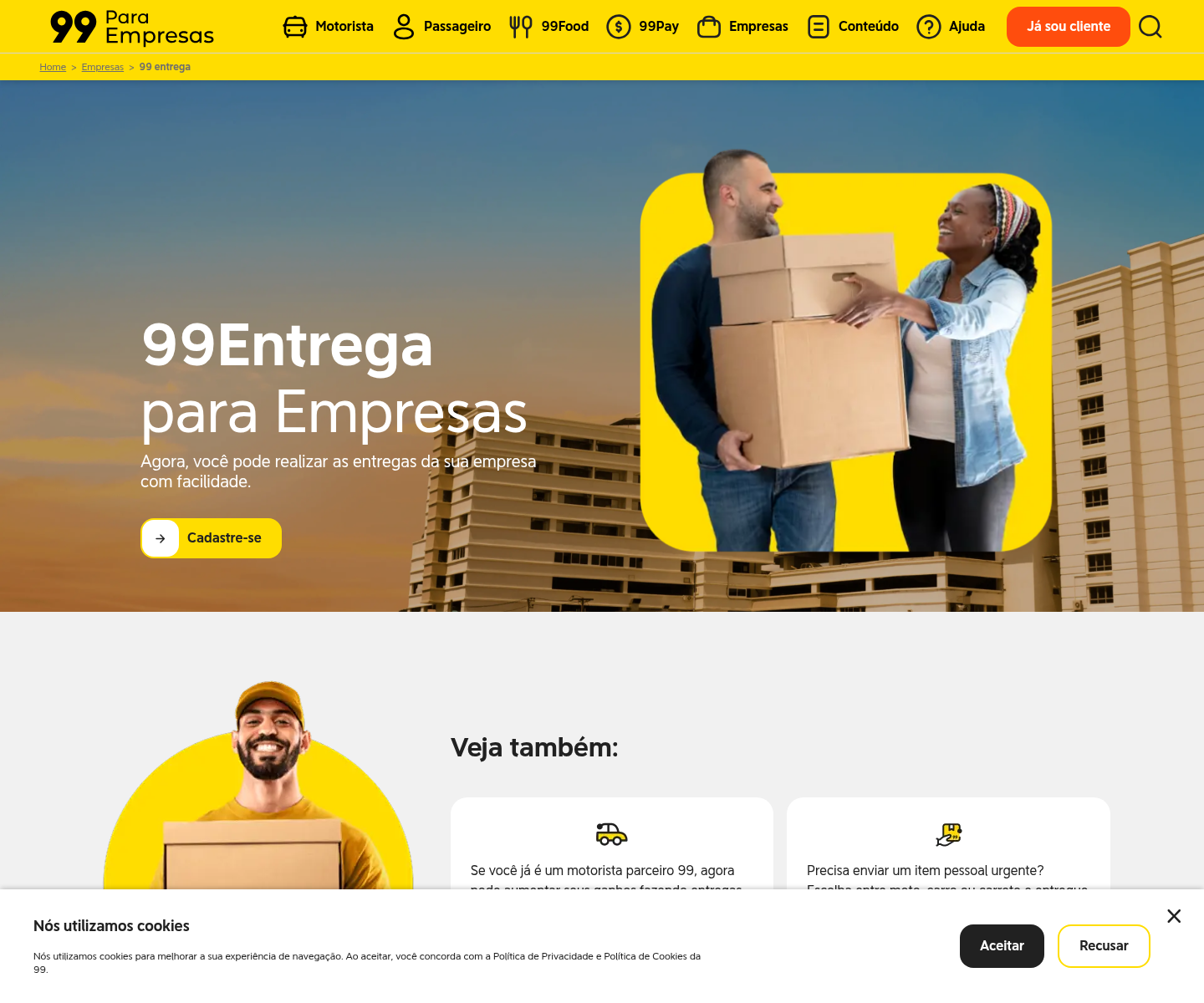 Página da 99Entrega para empresas.