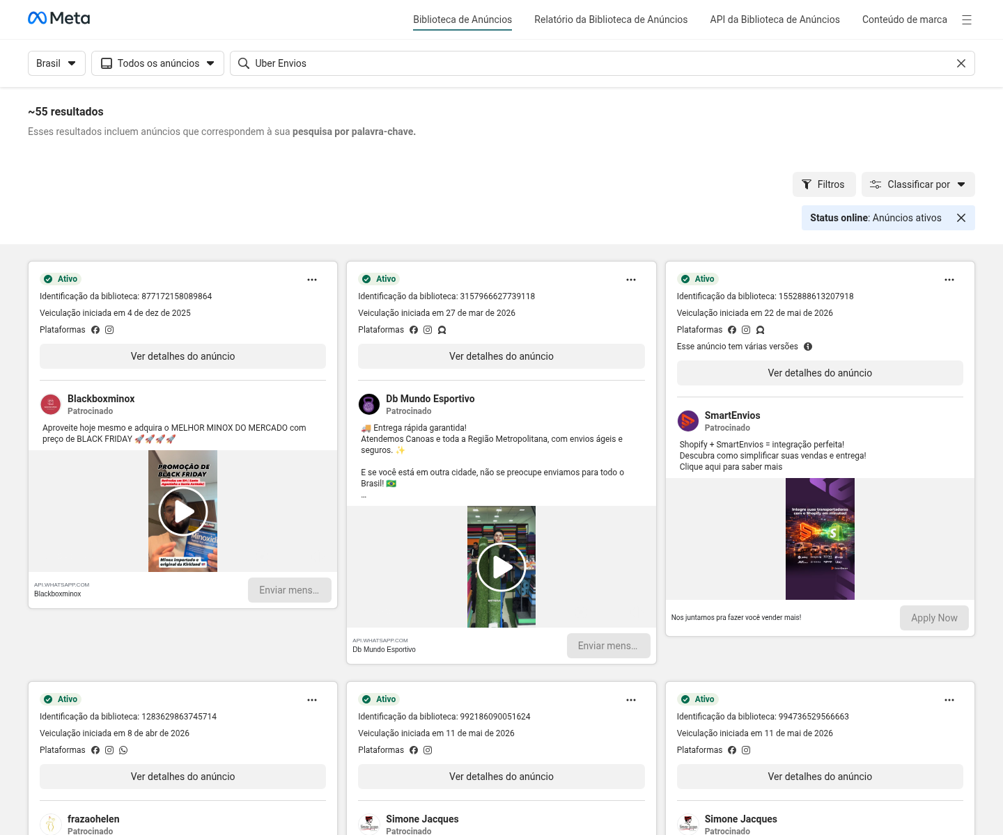 Biblioteca de anúncios da Uber.