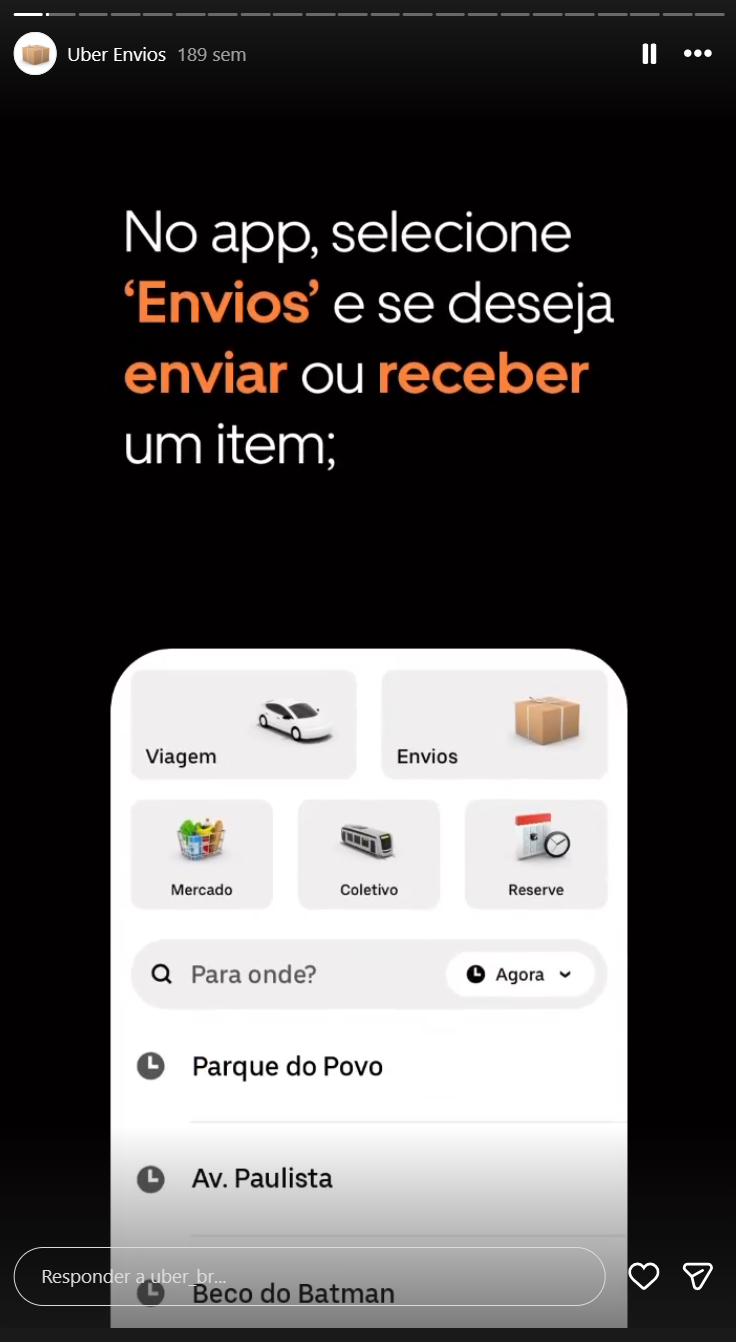Story de Uber Flash com passo a passo.
