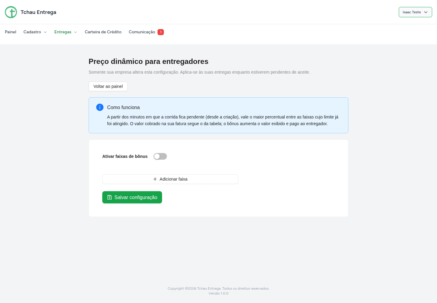 Preço dinâmico para entregadores.